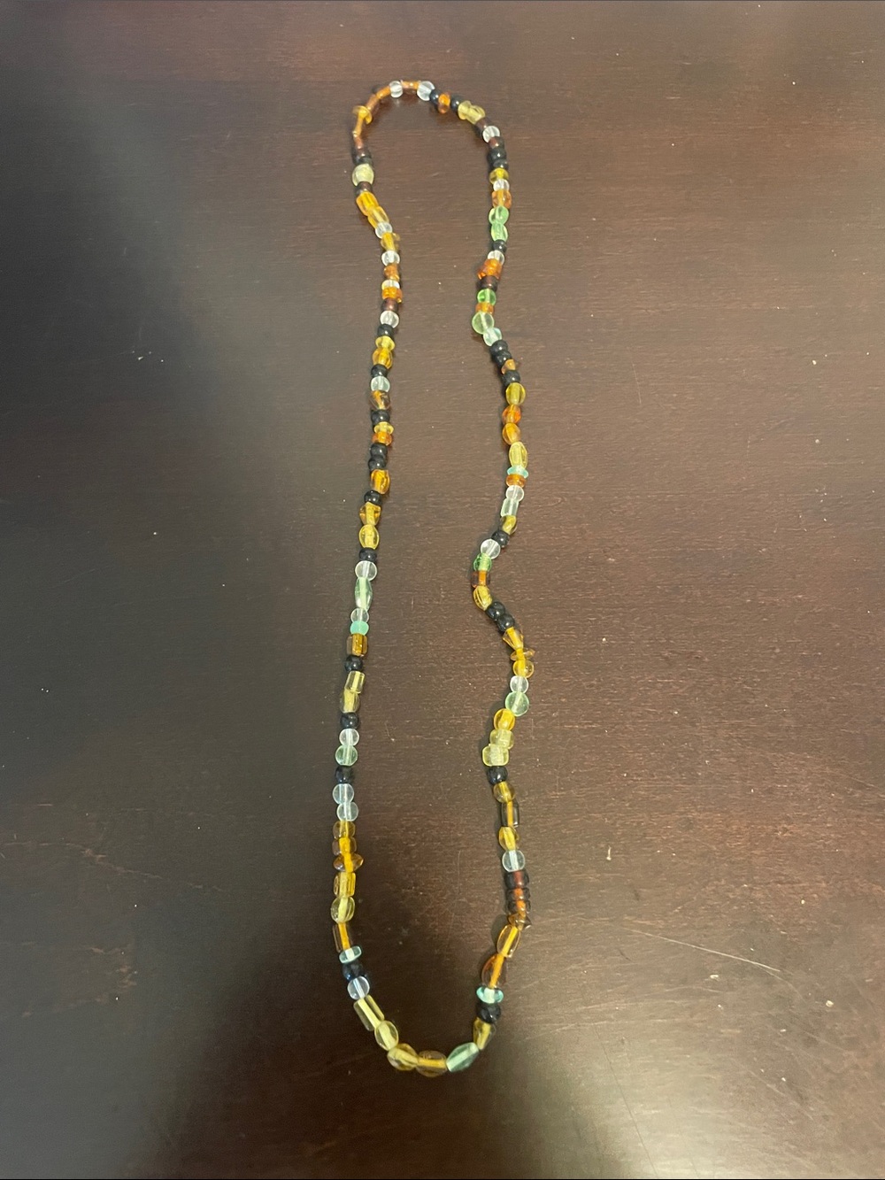 Multicolor Glass Beaded Necklace - Amber, Green & Clear